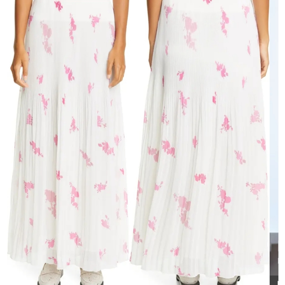 Ganni White Maxi Skirt with Pink Floral Print